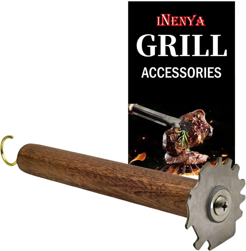 iNenya Grill Scraper for BBQ Grate and Griddle, Bristle-Free, 8.3” Wooden Handle – Safe Grill Cleaner for Outdoor Grills, Includes Round and V-Shaped Grooves – Grilling Accessories for Men - Image 1